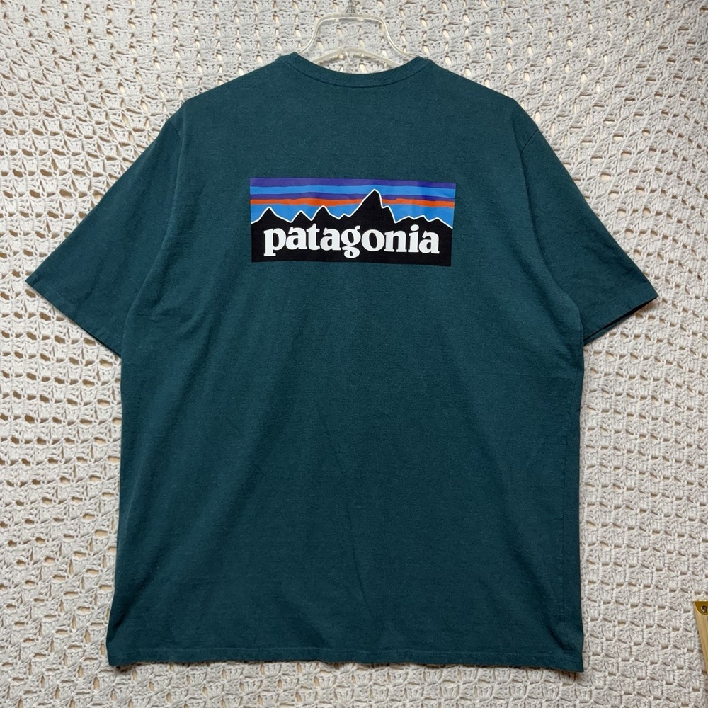 Patagonia Teal Green Graphic Long Sleeve Tee with Multicolor Logo